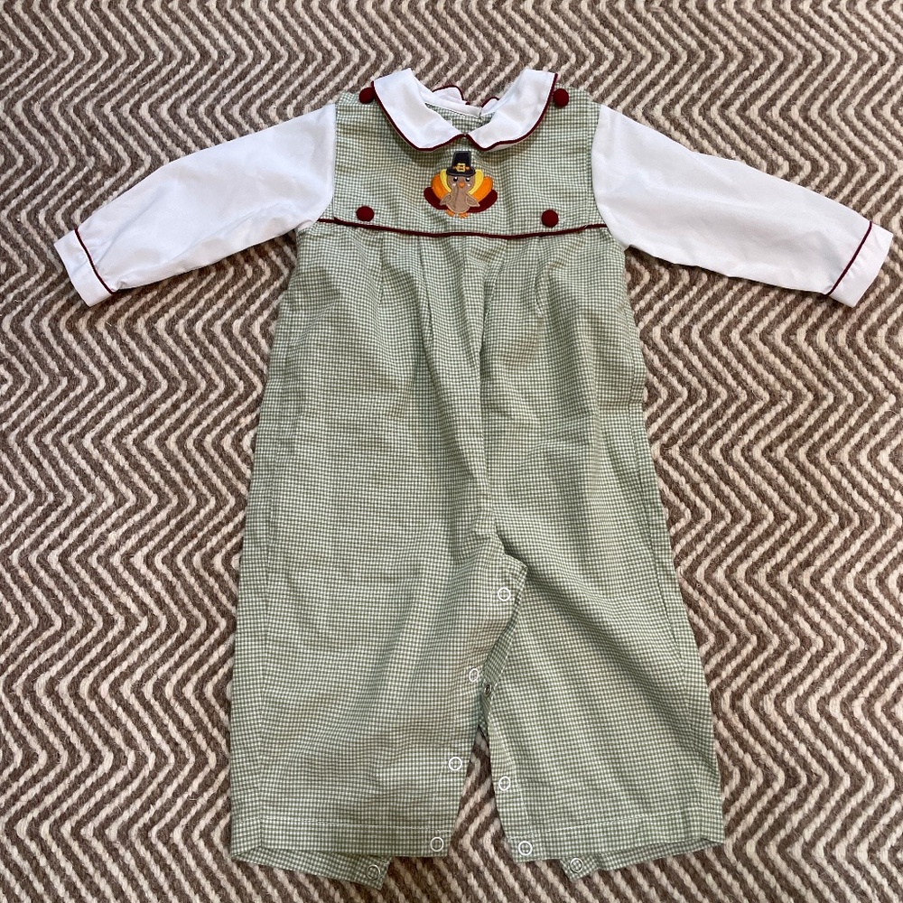 Petit Ami long sleeve longall, turkey themed 12mo